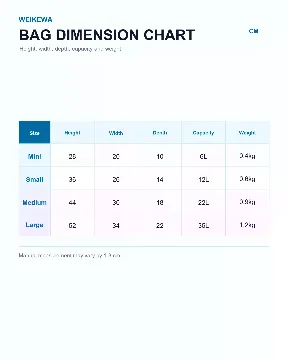 箱包尺寸表模板模板预览