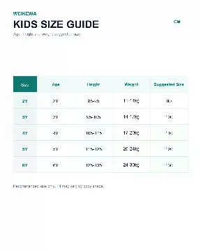 童装年龄身高体重推荐表模板模板预览